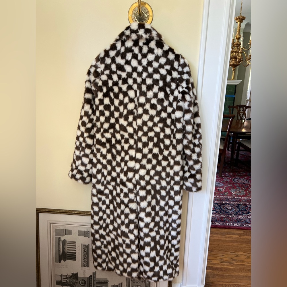 Checkered faux fur super warm Long Coat - Picture 6 of 8